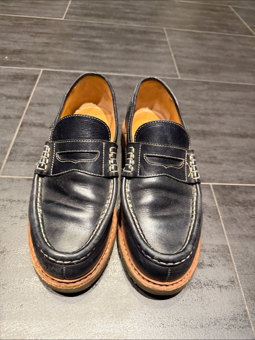 Men's Navy Leather Slip-On Loafers with Contrasting Tan Sole